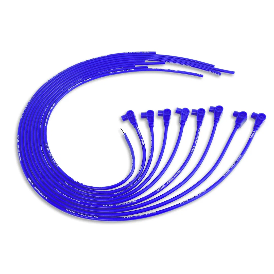 73651 – TAYLOR CABLE Spark Plug Wire Set, Unassembled Blue 8 Millimeter Diameter Silicone Spiral Wound Core 90 Degree...